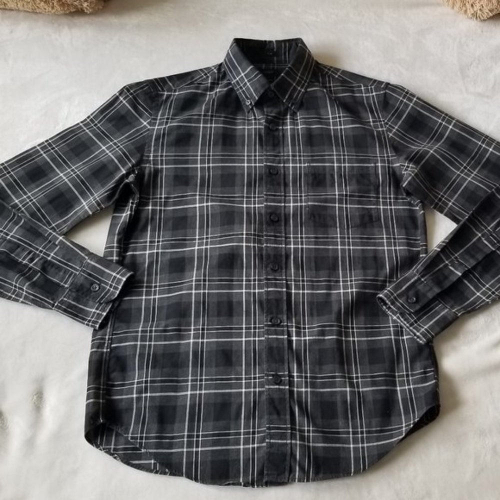 J Crew Slim Small Men's Black Plaid Shirt Btn Down
